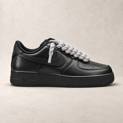 Nike Air Force 1 Low 07 Black - Rope Laces - Pure White