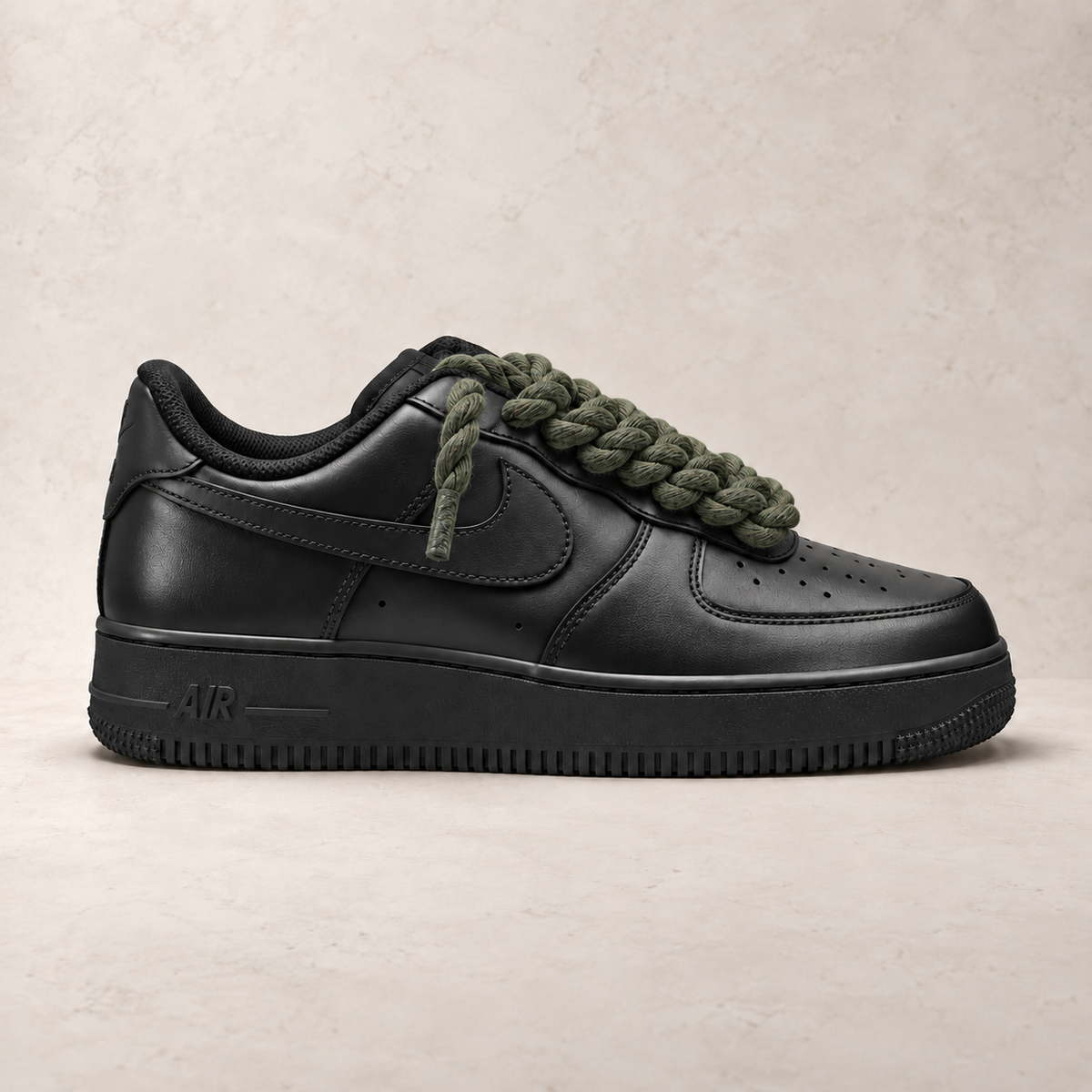 Nike Air Force 1 Low 07 Black - Rope Laces - Olive