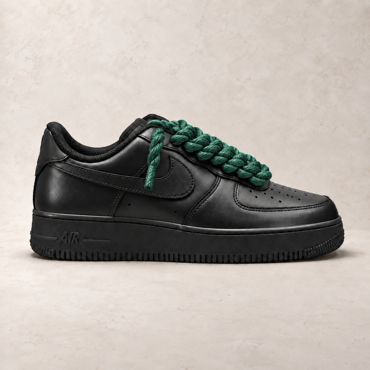 Nike Air Force 1 Low 07 Black - Rope Laces - Zelená lesklá