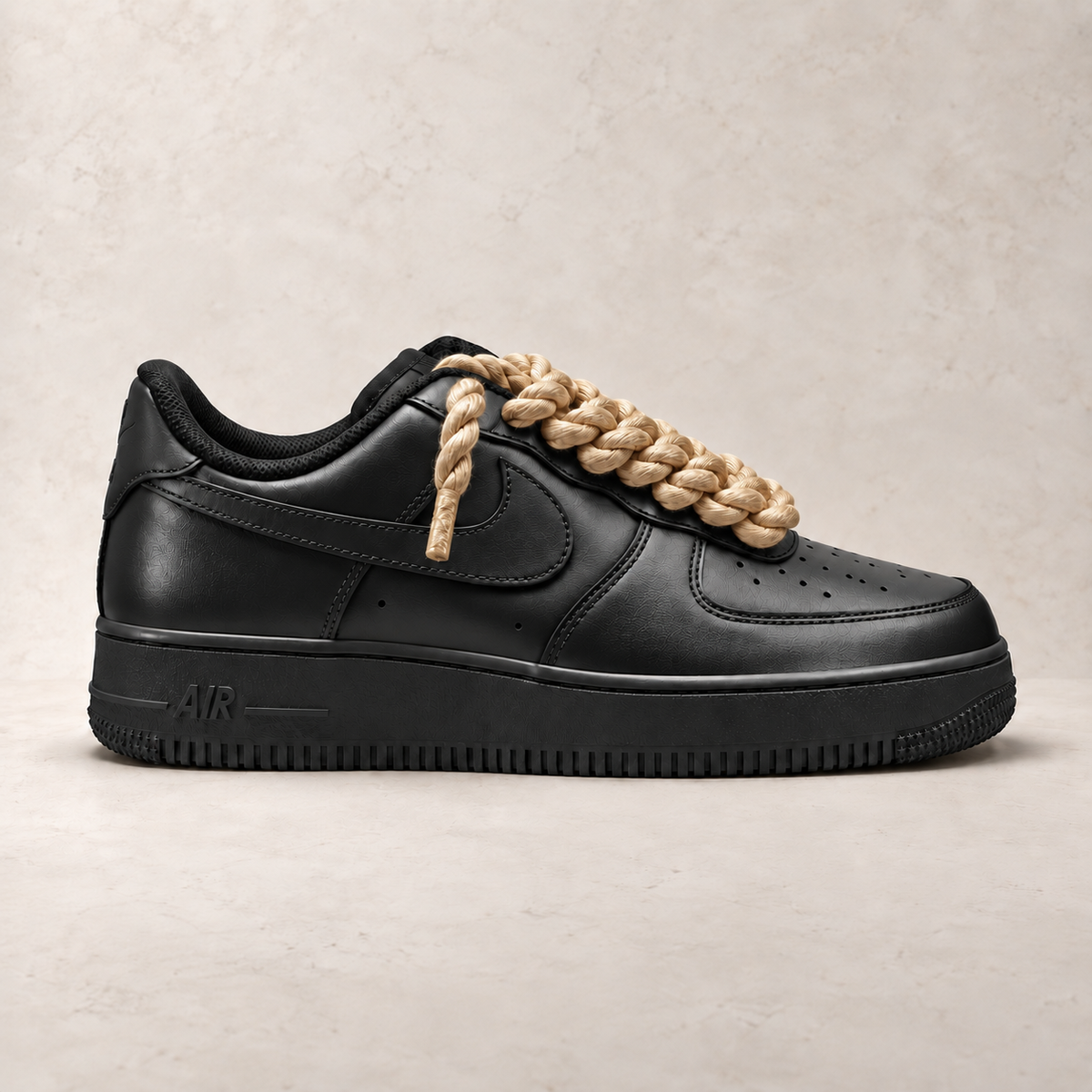 Nike Air Force 1 Low 07 Black - Rope Laces - Béžová lesklá