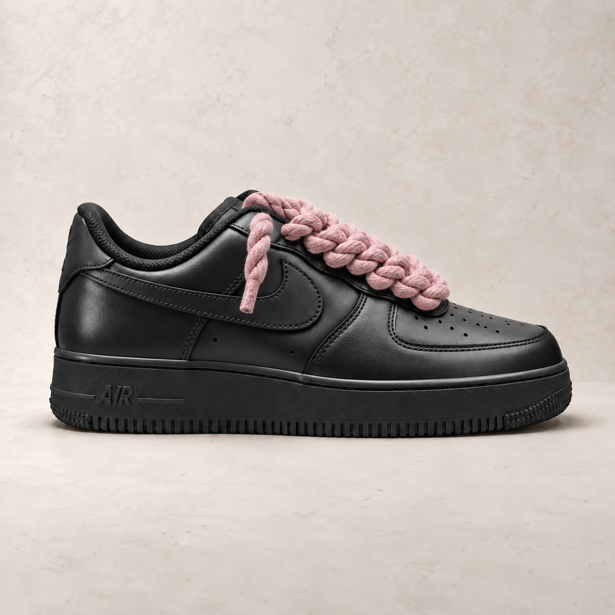 Nike Air Force 1 Low 07 Black - Rope Laces - Pink