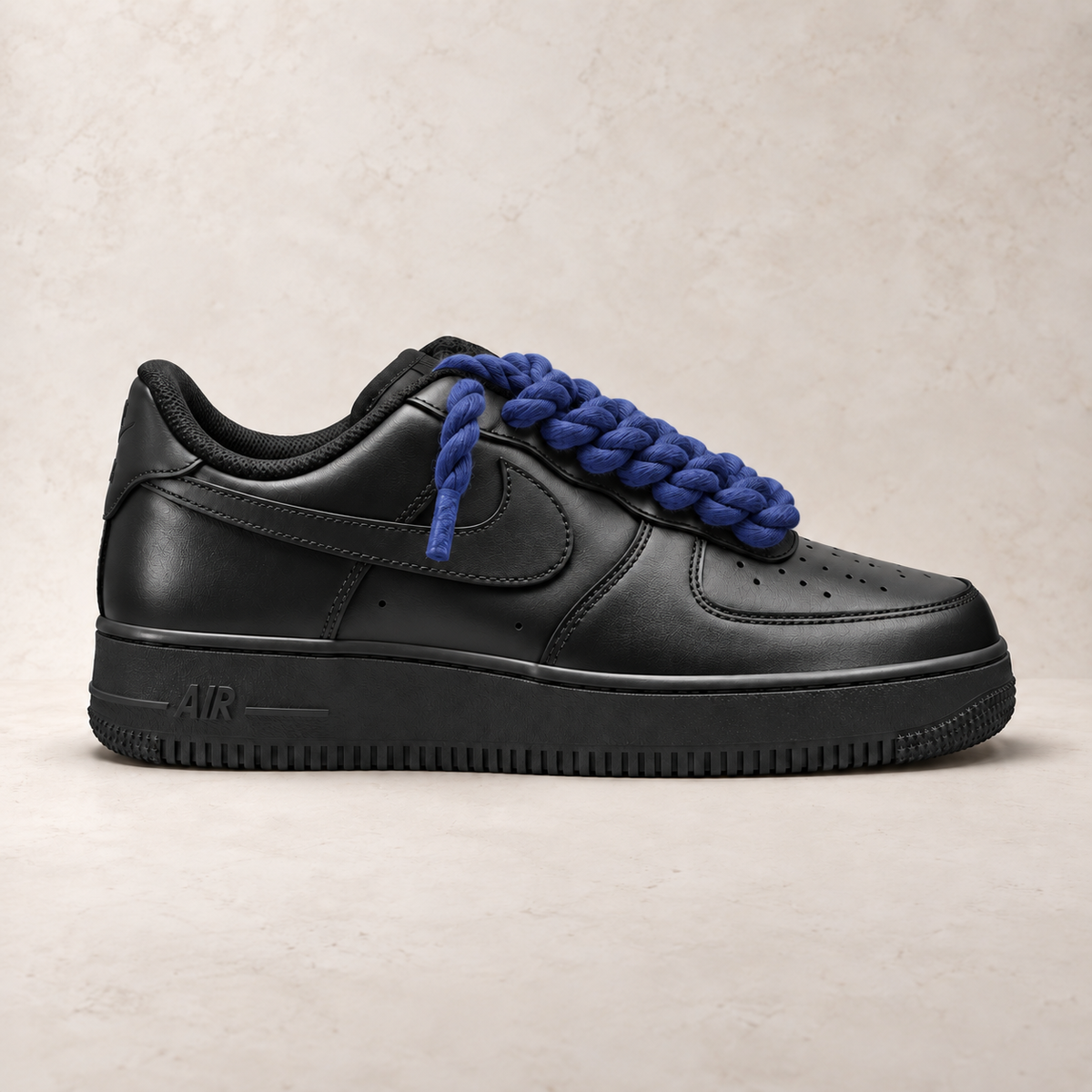 Nike Air Force 1 Low 07 Black - Rope Laces - Navy Blue