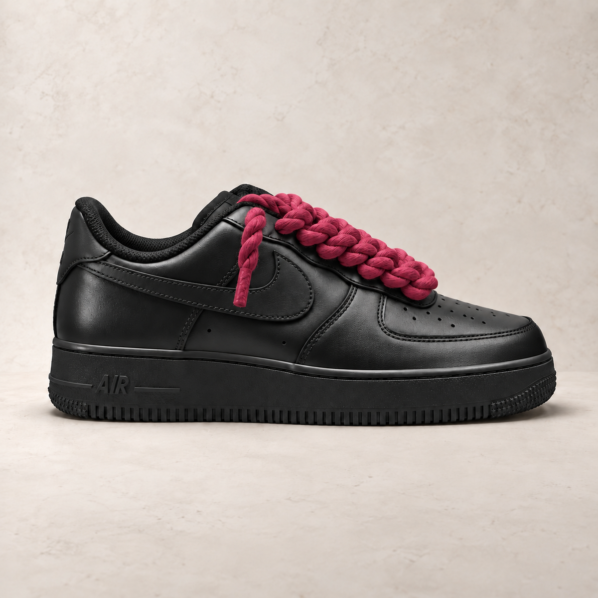 Nike Air Force 1 Low 07 Black - Rope Laces - Fuchsia