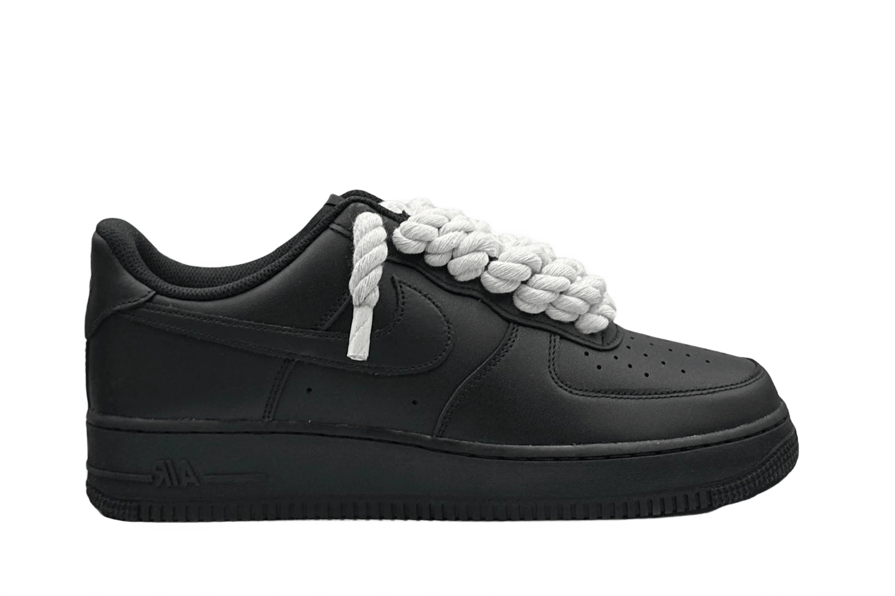 Nike Air Force 1 Low 07 Black - Rope Laces - Pure White