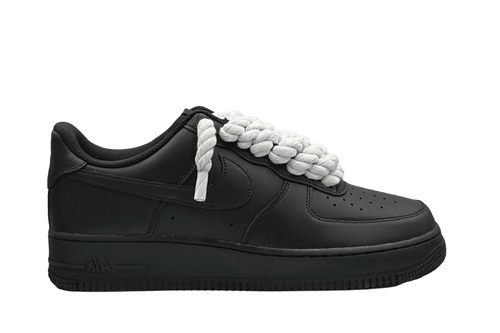 Nike Air Force 1 Low 07 Black - Rope Laces - Pure White