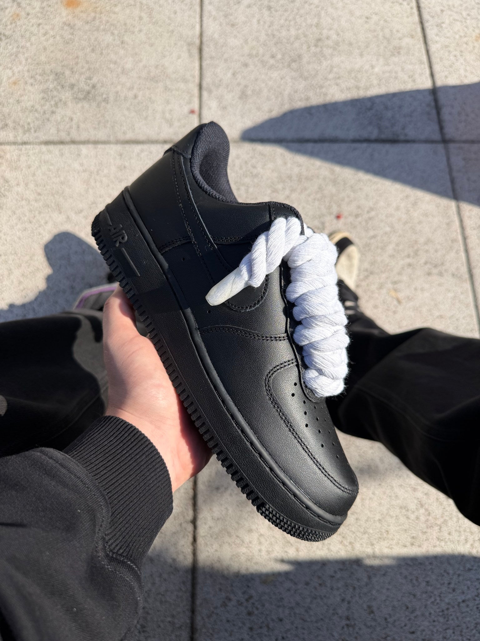 Nike Air Force 1 Low 07 Black - Rope Laces - Pure White