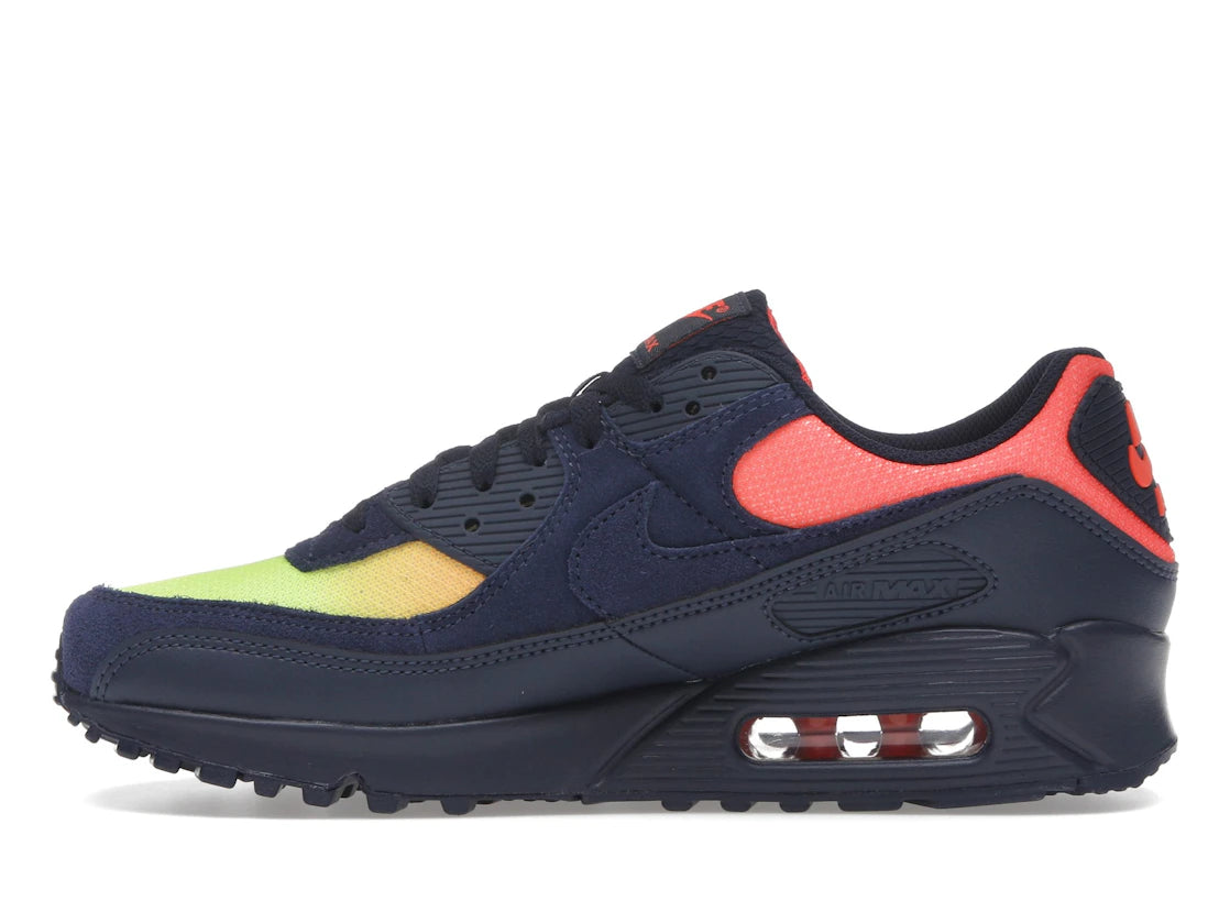 Nike Air Max 90 Blackened Blue Lemon Venom Hyper Crimson Gradient
