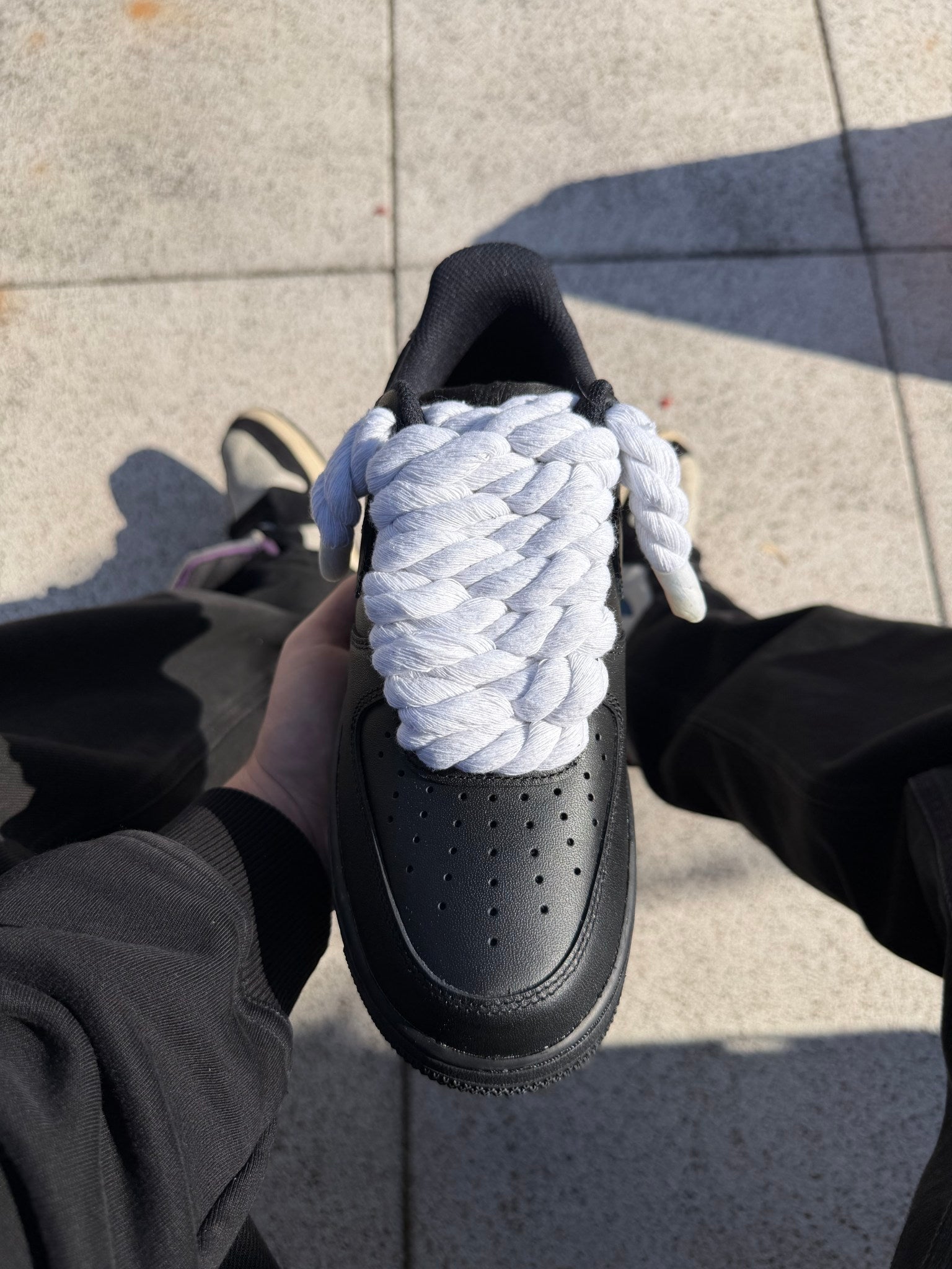 Nike Air Force 1 Low 07 Black - Rope Laces - Pure White